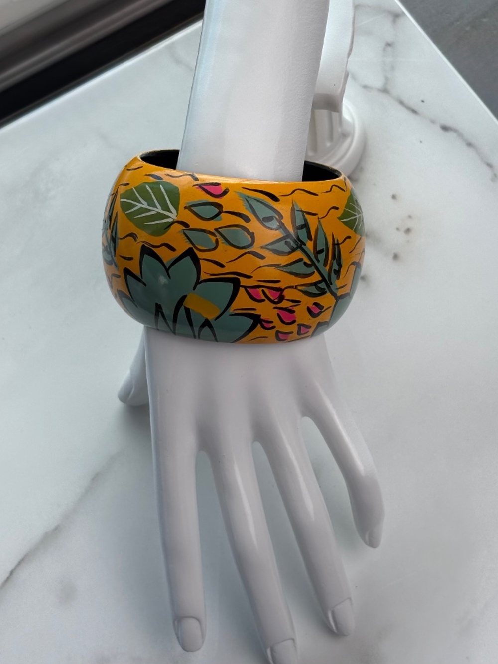 Hand Painted Floral Design Bracelet Hawaiian Inspired